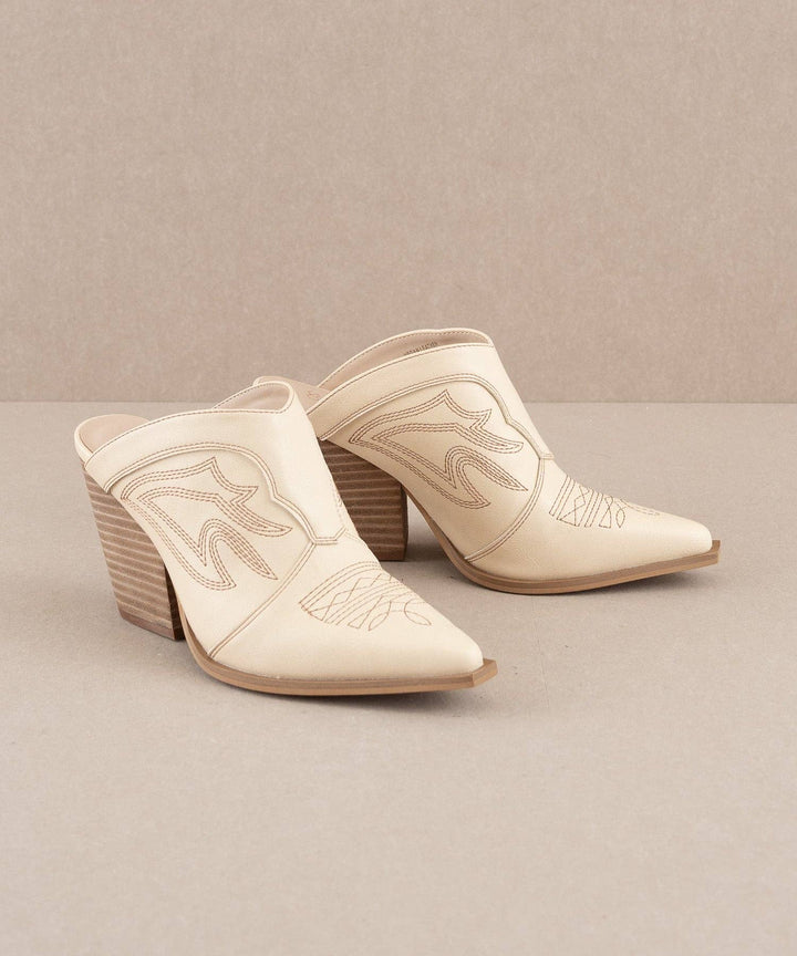 The Kiara Off White | Western Inspired Heeled Mule