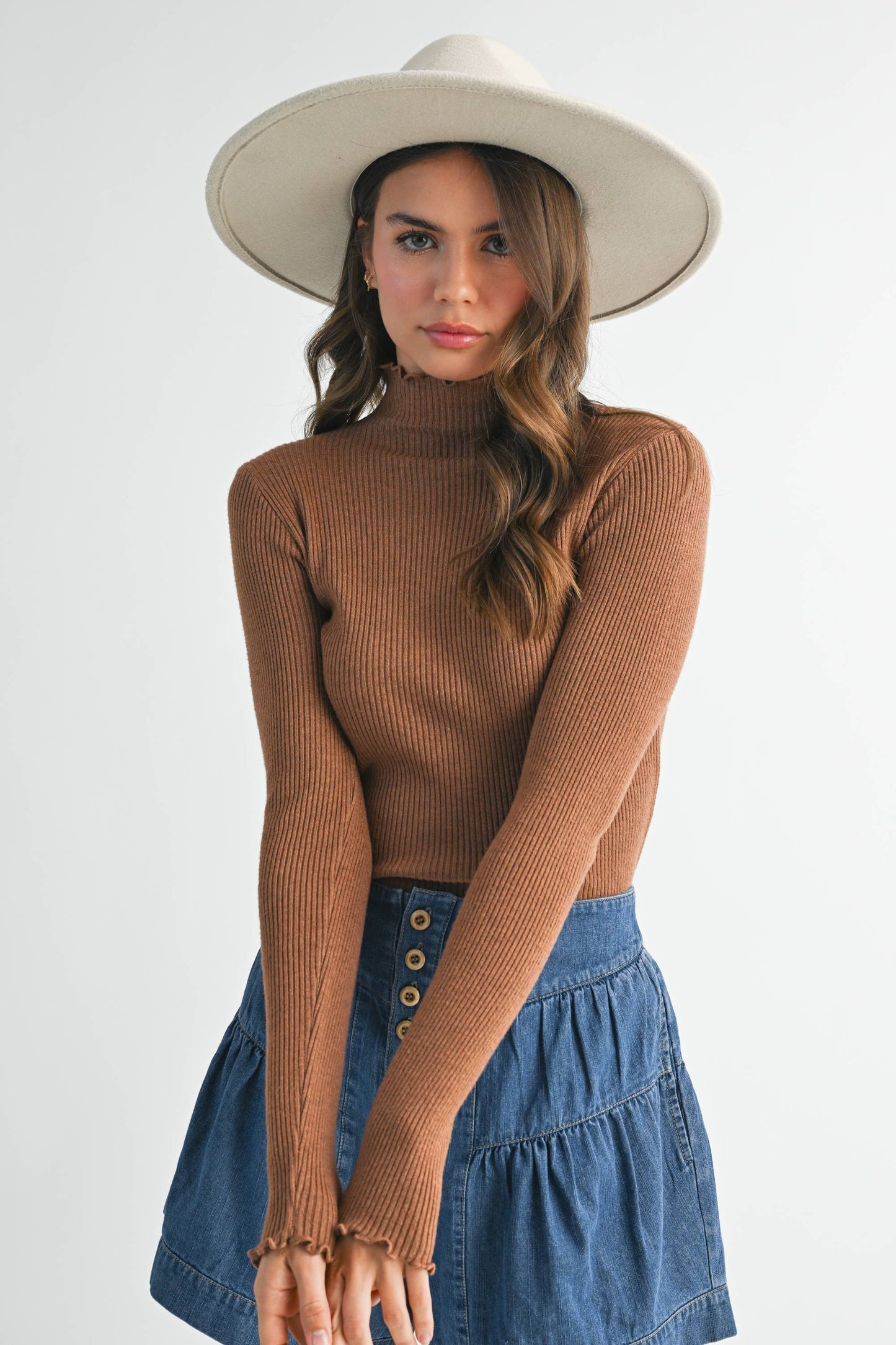 The Camille Mock Neck — Caramel