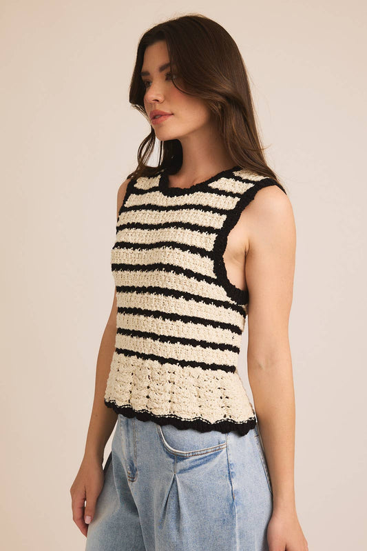 ROUND NECK RUFFLE SLEEVE CROCHET TOP