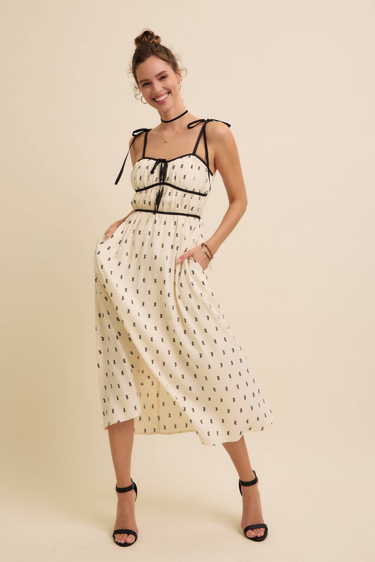 Bow-Printed Midi Dress