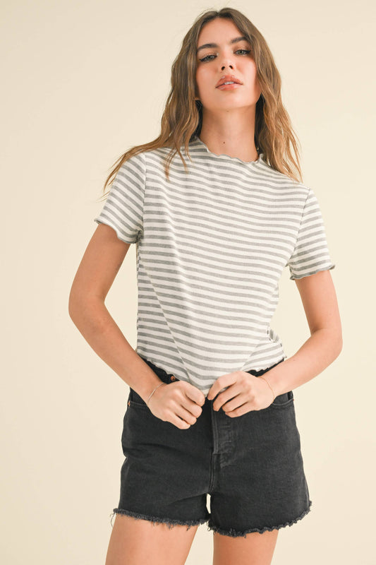 Stripe Ribbed Short Sleeve Top