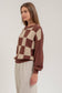 CHECKERED CROCHET KNIT LONG SLEEVE SWEATER