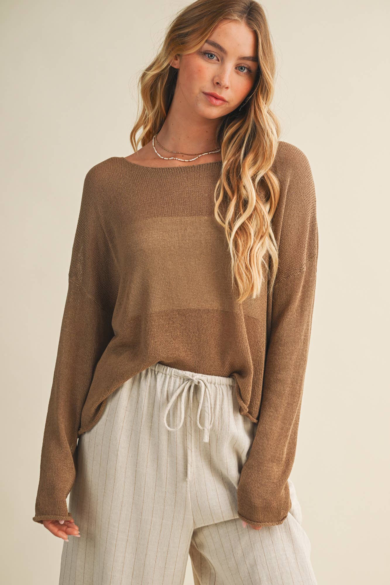 Mustard Seed - Sheer Knit Dropped Shoulder Pullover
: DUST SAGE / L