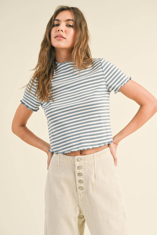 Stripe Ribbed Short Sleeve Top