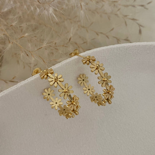 Flower Hoop Earrings 18K gold plated