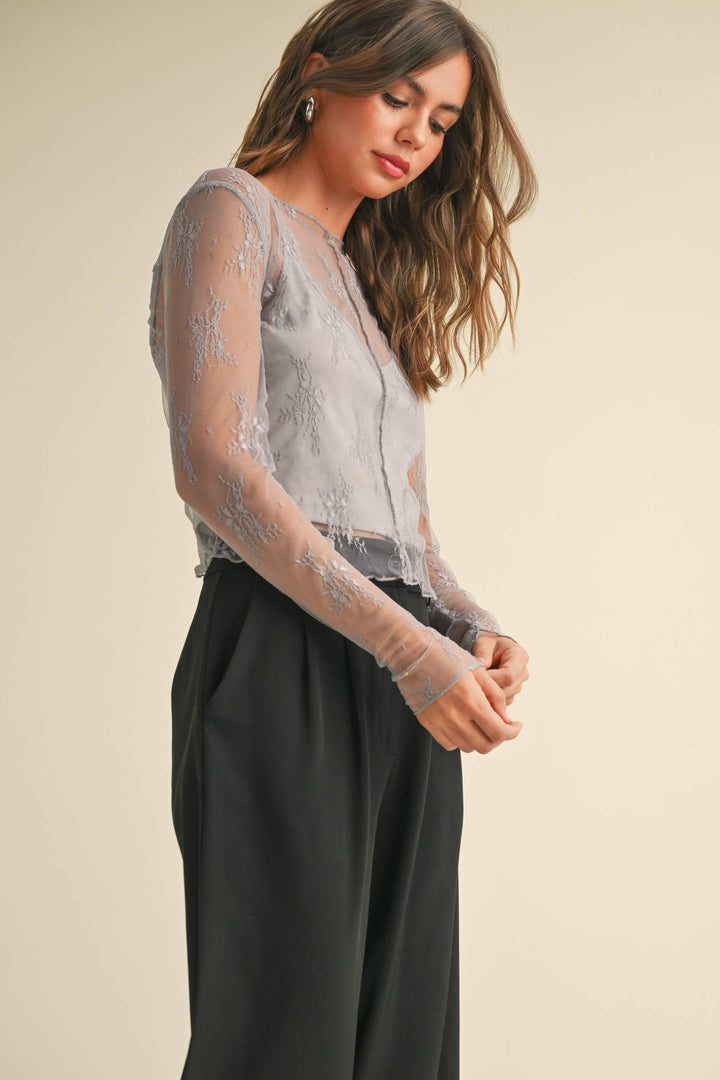 LONG SLEEVE LACE FABRIC WITH LINING INSERT TOP