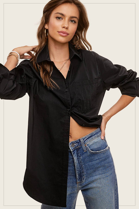 Oversized Button Down Basic Poplin Shirts