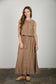 Blu Pepper - SMOCKED WAIST RUFFLE DETAIL BUTTON DOWN MIDI SKIRT: NATURAL