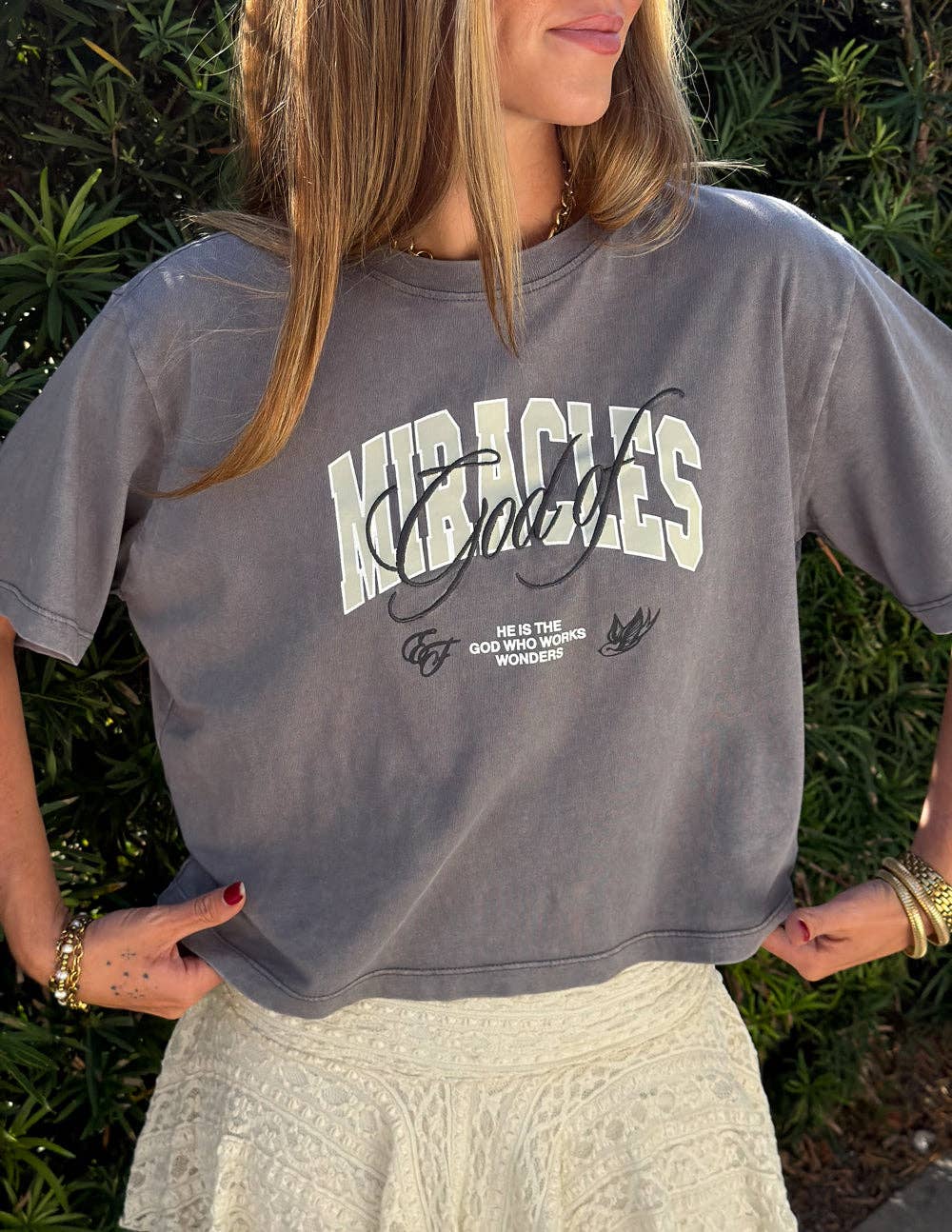 God of Miracles Cropped Tee — Grey Mist