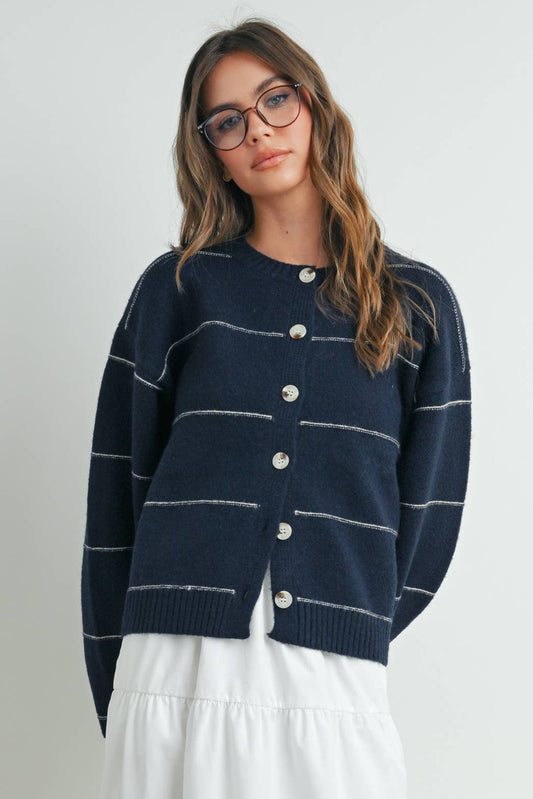 Button Front Striped Cardigan