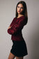 Round Neck Long Sleeve Velvet Button-Up Top