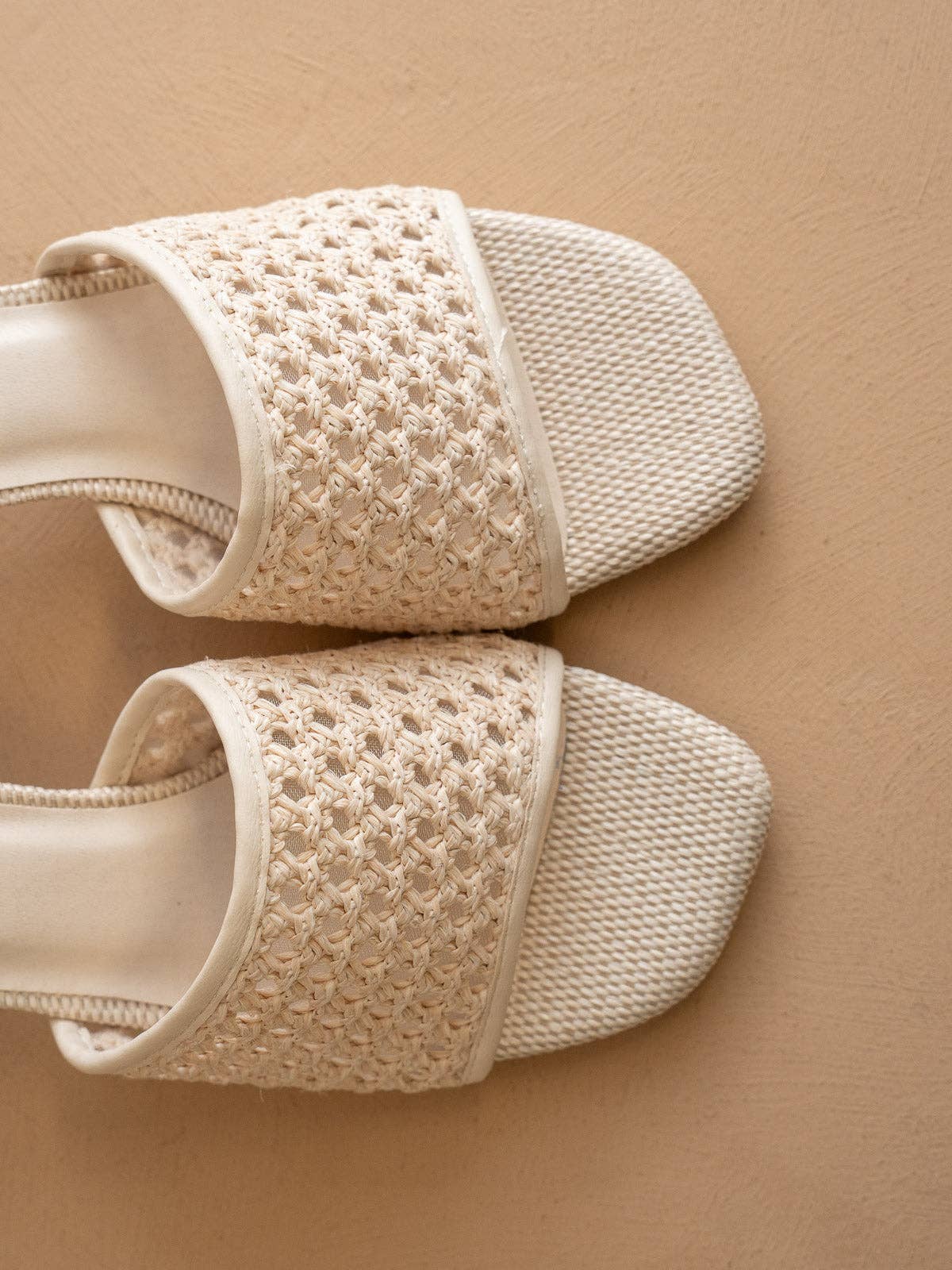 The Sharon | Ivory Textured Raffia Block Heel Slide Sandal