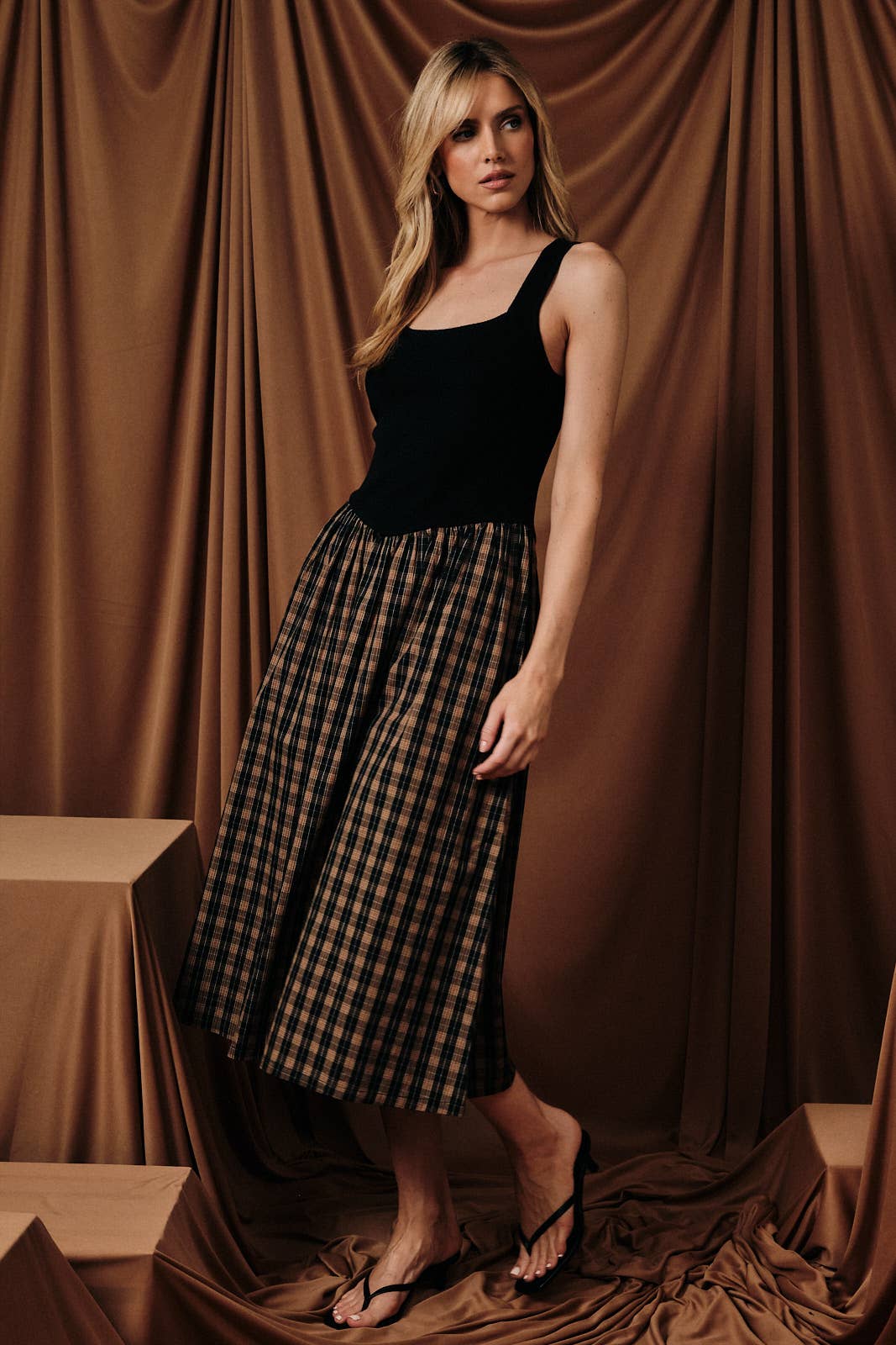 The Audrey Plaid Midi Dress