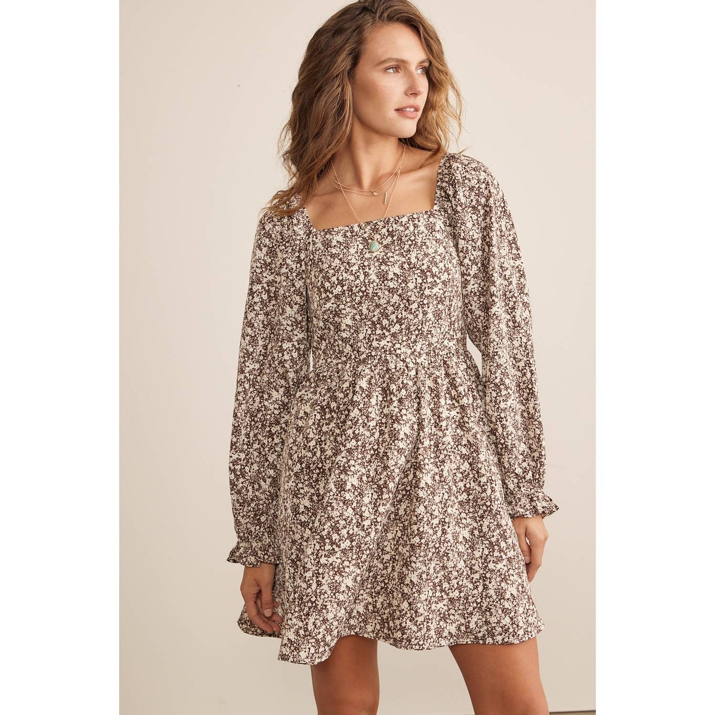 FLORAL PRINT SQUARE NECK MINI DRESS