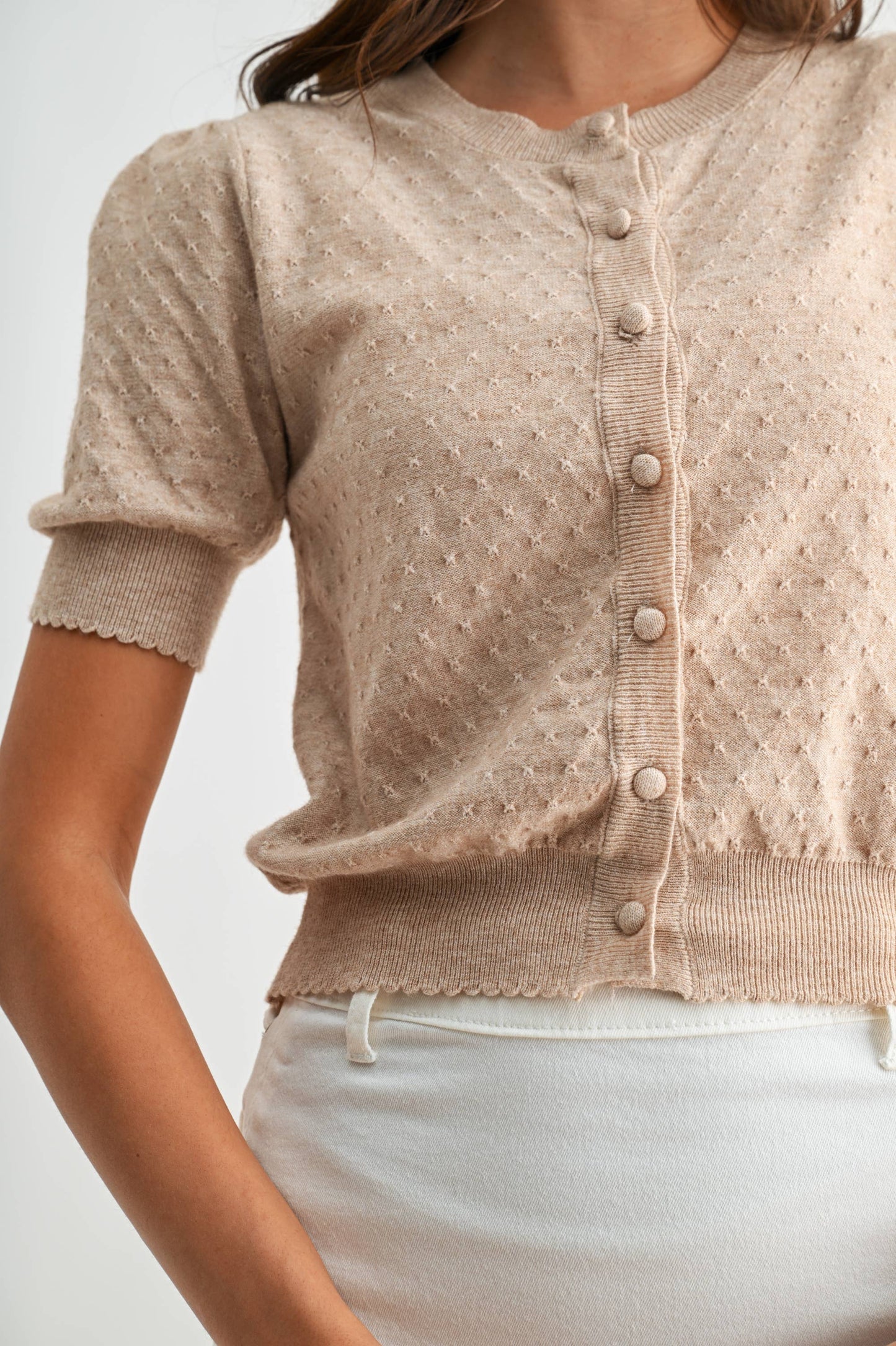 The Sandstone Button Knit Blouse