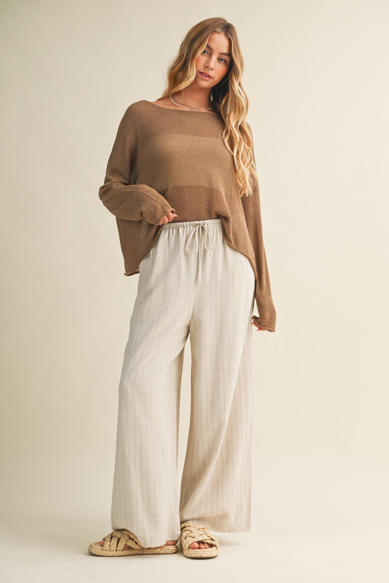 Mustard Seed - Sheer Knit Dropped Shoulder Pullover
: DUST SAGE / L