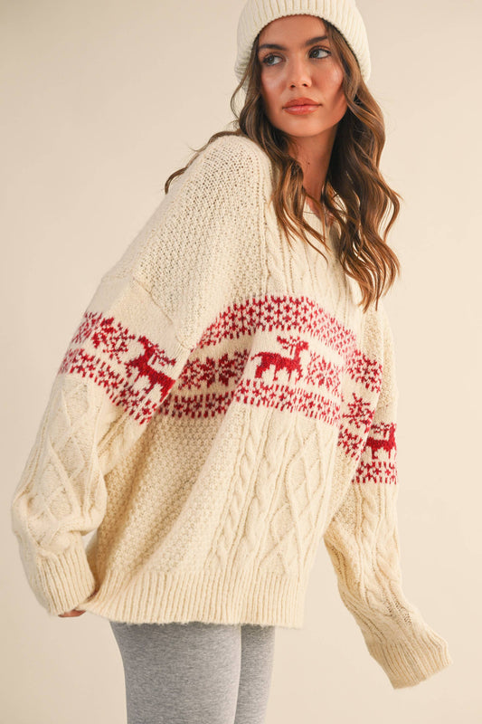 Nordic Holiday Cable Knit Sweater Top