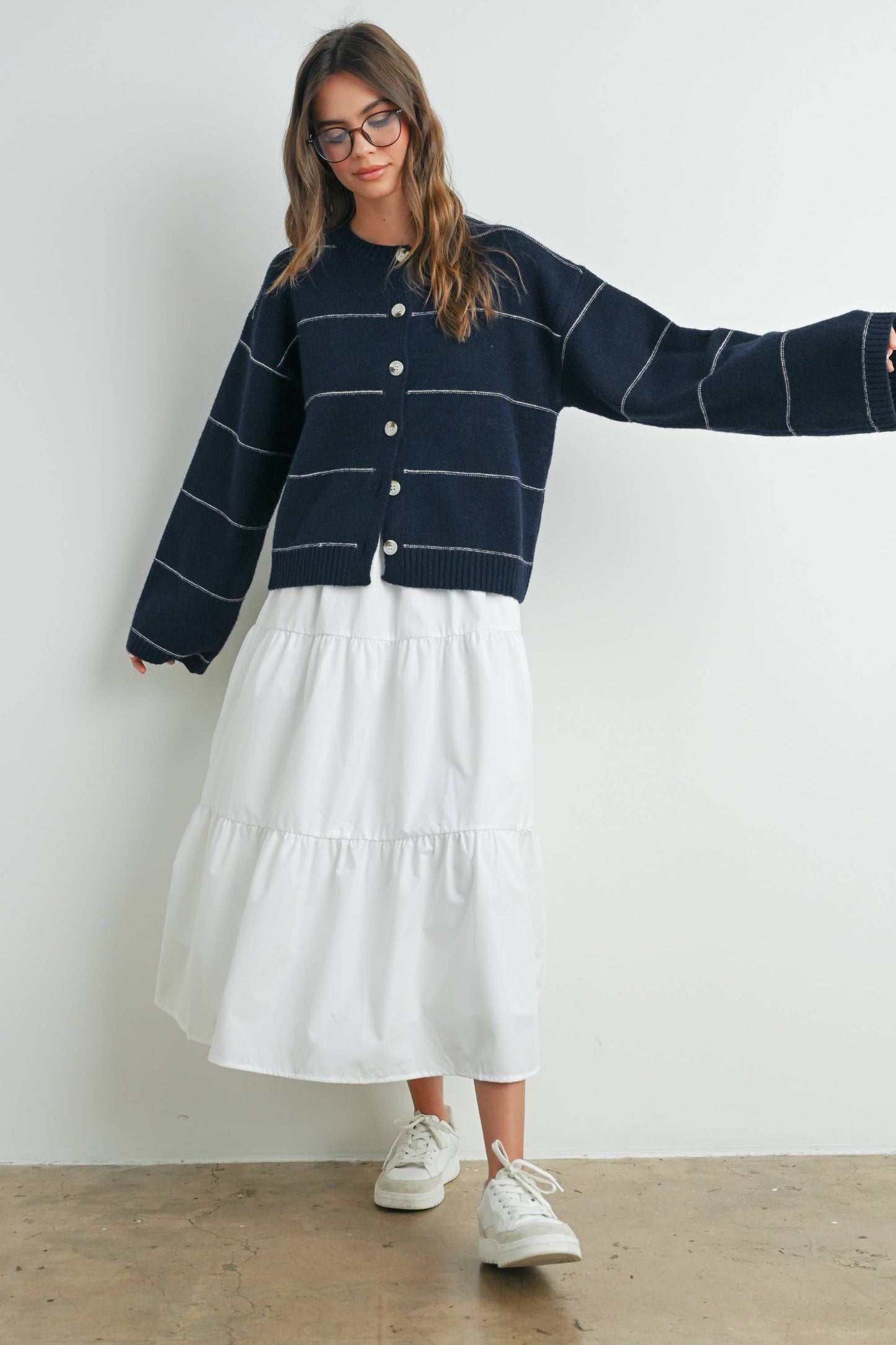 Button Front Striped Cardigan