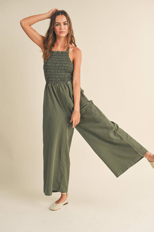 Olive Green Halter Jumpsuit