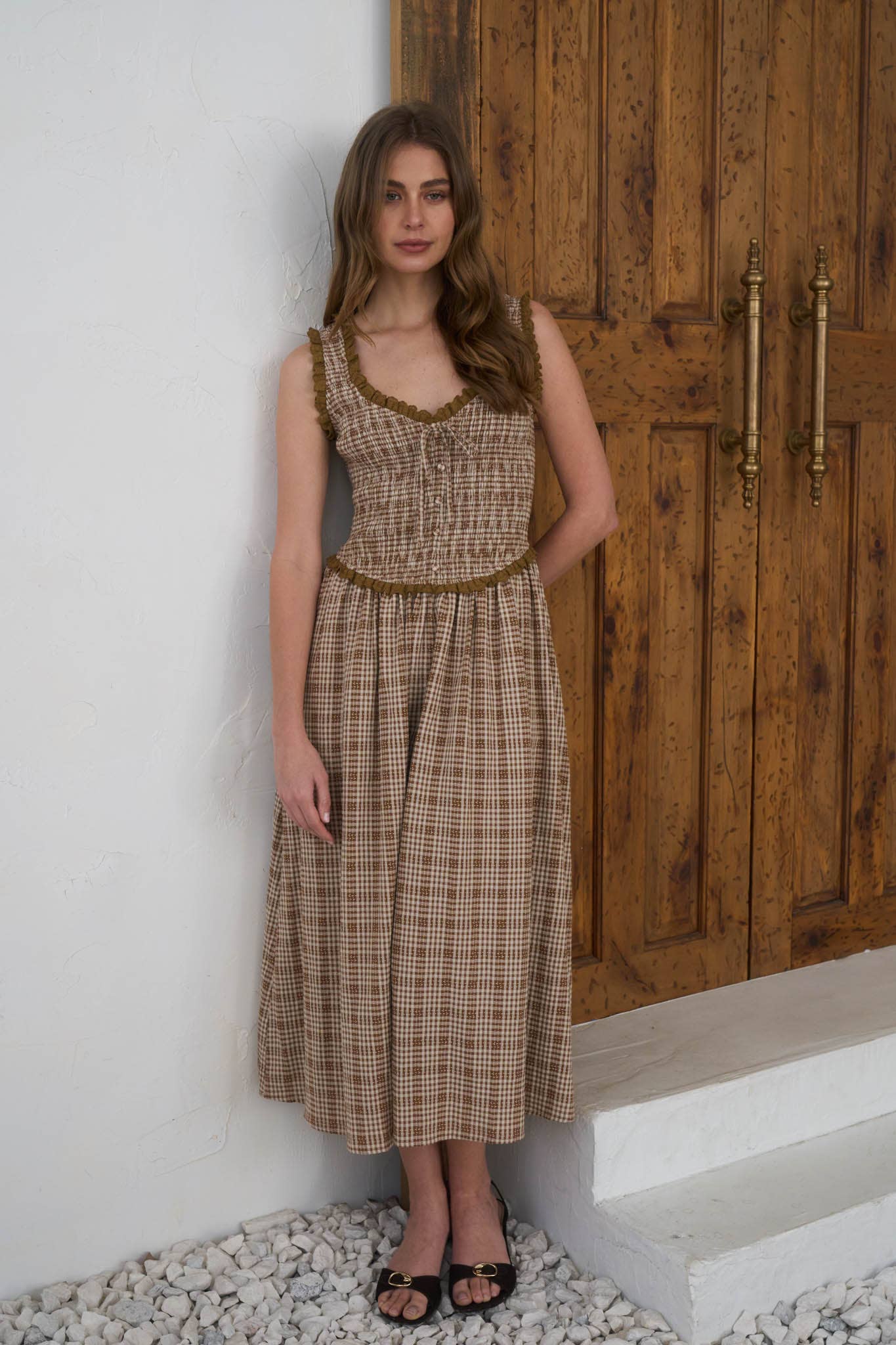 The Elodie Plaid Midi Dress