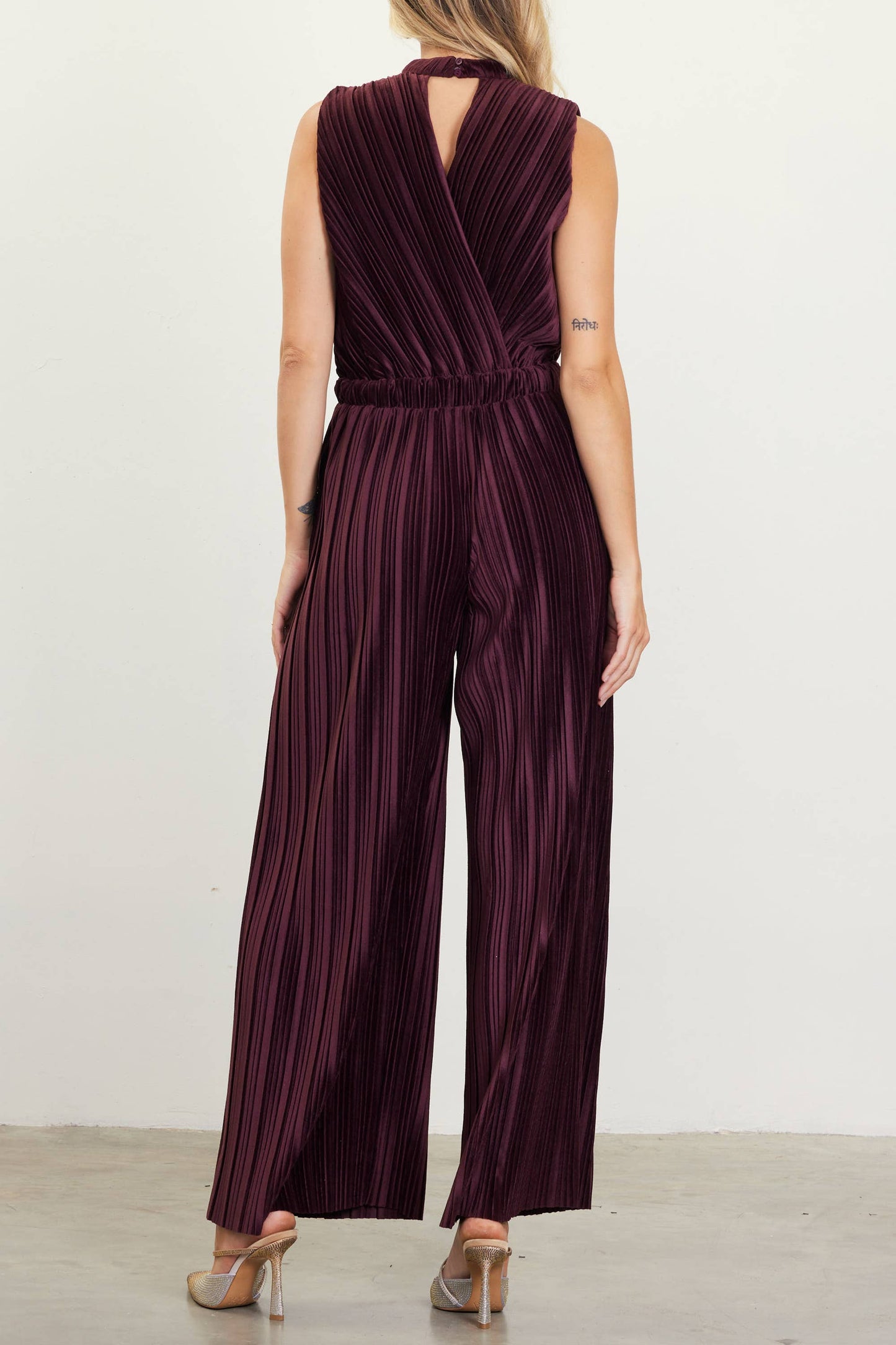 Pleated Velvet Jumpsuit