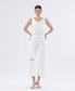 WHITE HIGH RISE UNEVEN RAW HEM CROP WIDE JEANS