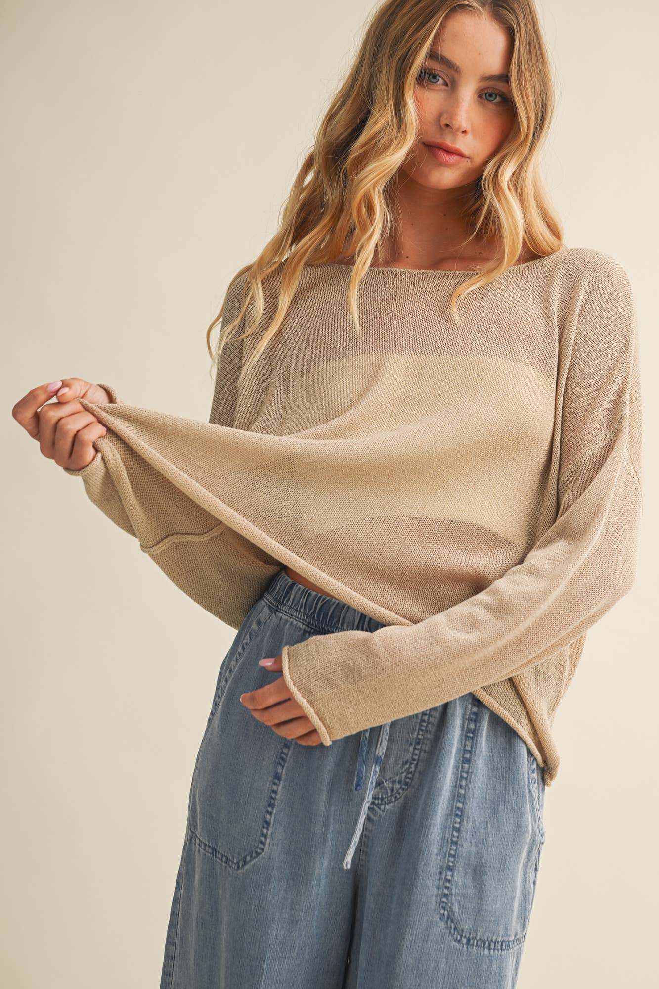 Mustard Seed - Sheer Knit Dropped Shoulder Pullover
: DUST SAGE / L