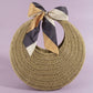 Round Woven Straw Bag With Bow Scarf Accent