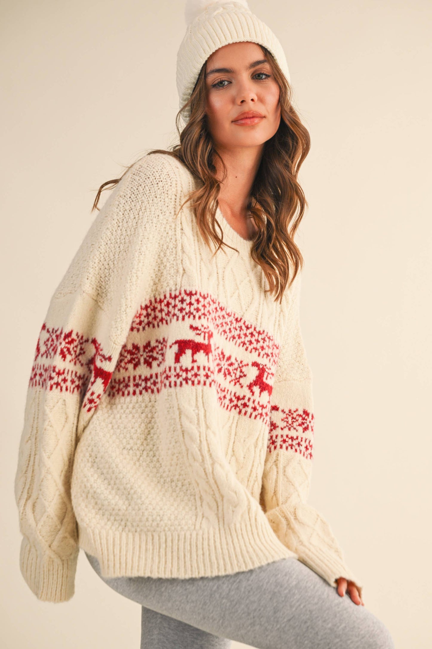 Nordic Holiday Cable Knit Sweater Top