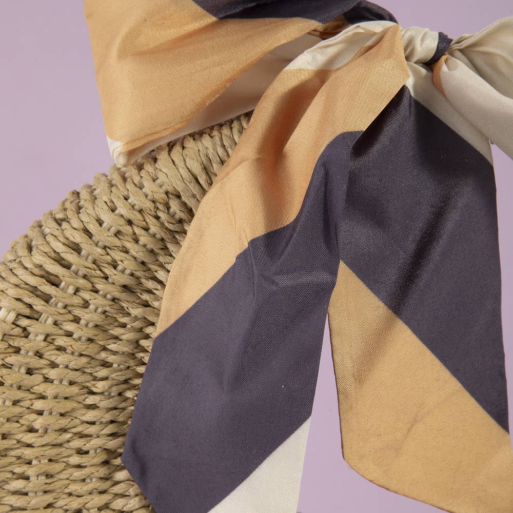 Round Woven Straw Bag With Bow Scarf Accent