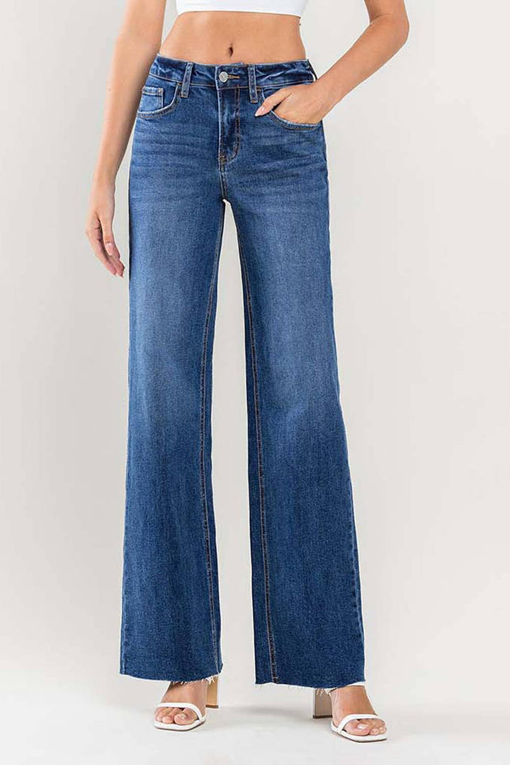 HIGH RISE CLEAN CUT RAW HEM WIDE JEANS