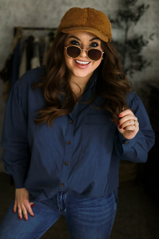 Midnight Blue Oversized Button Down