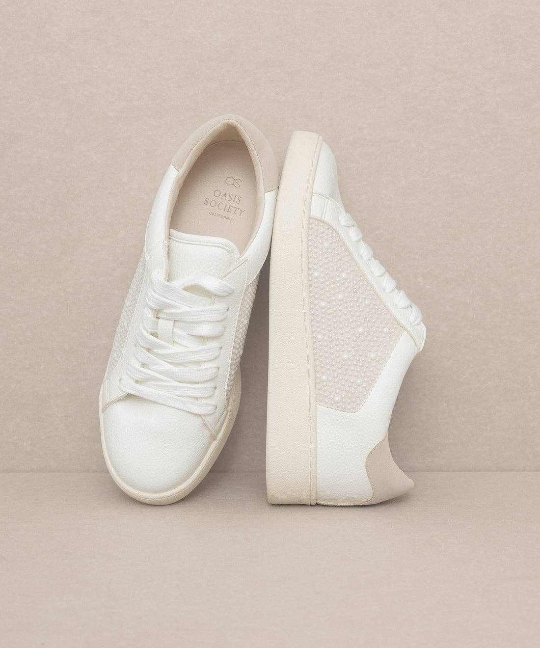 Pearl Studded Paneled Sneaker