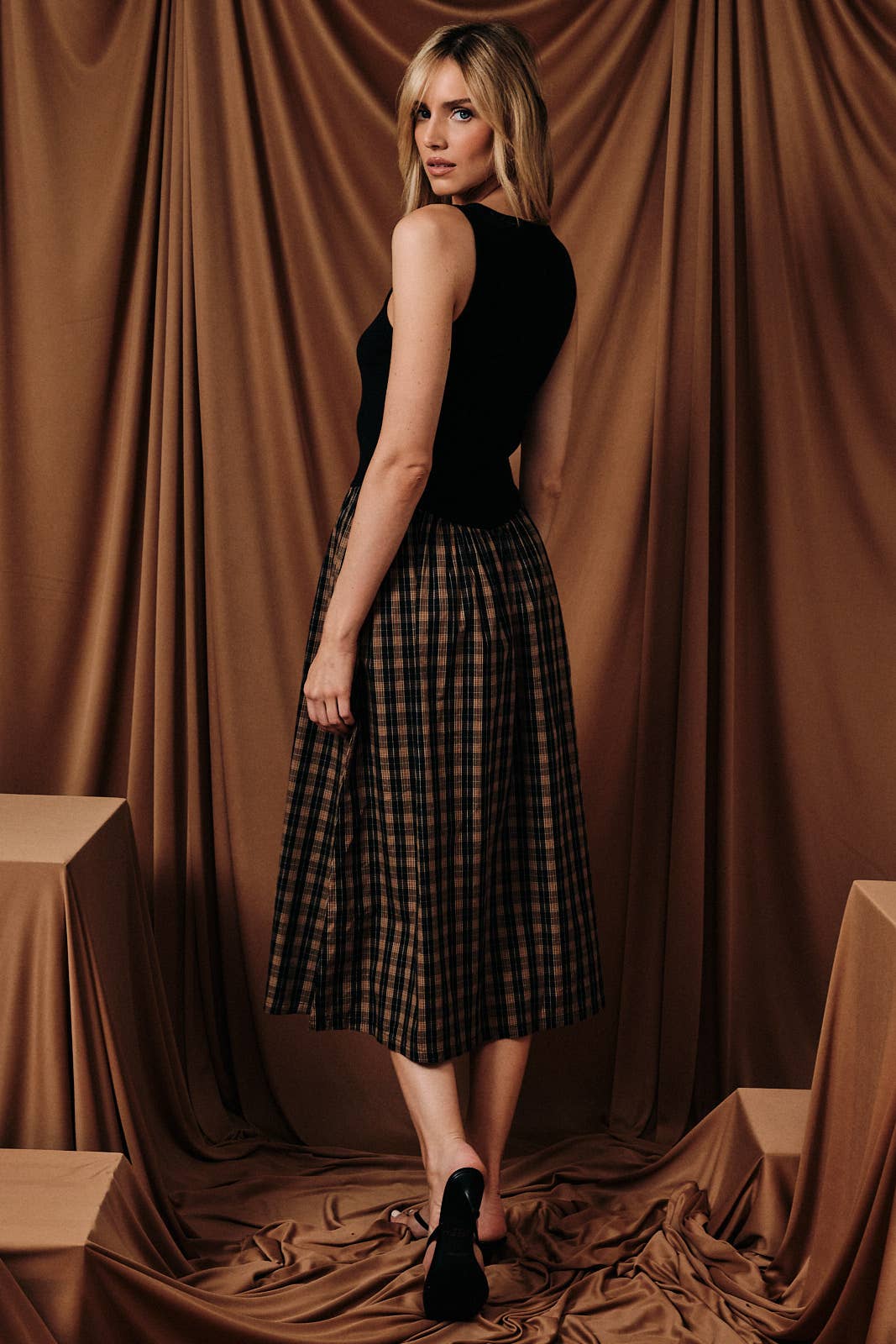 The Audrey Plaid Midi Dress