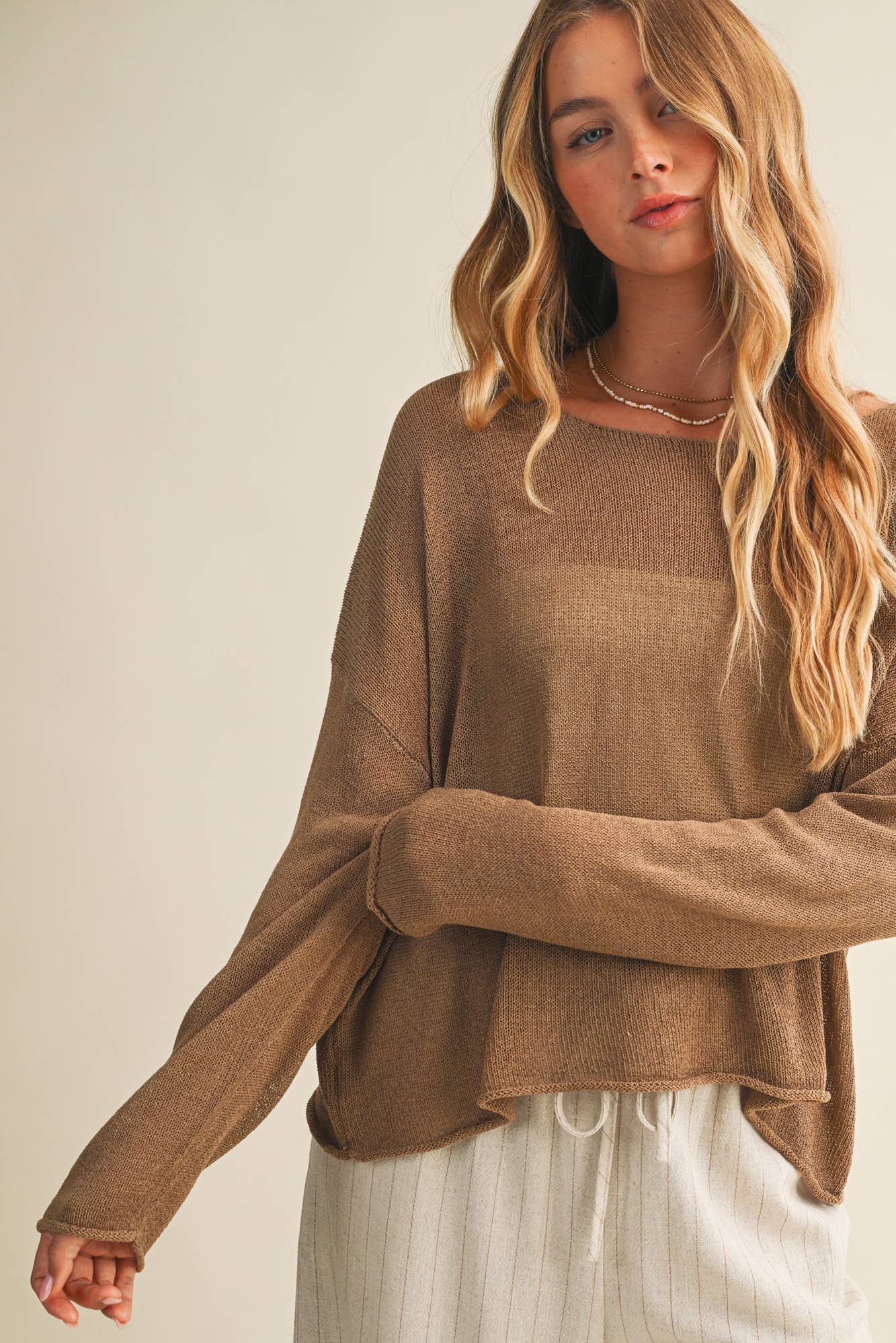 Mustard Seed - Sheer Knit Dropped Shoulder Pullover
: Black / L