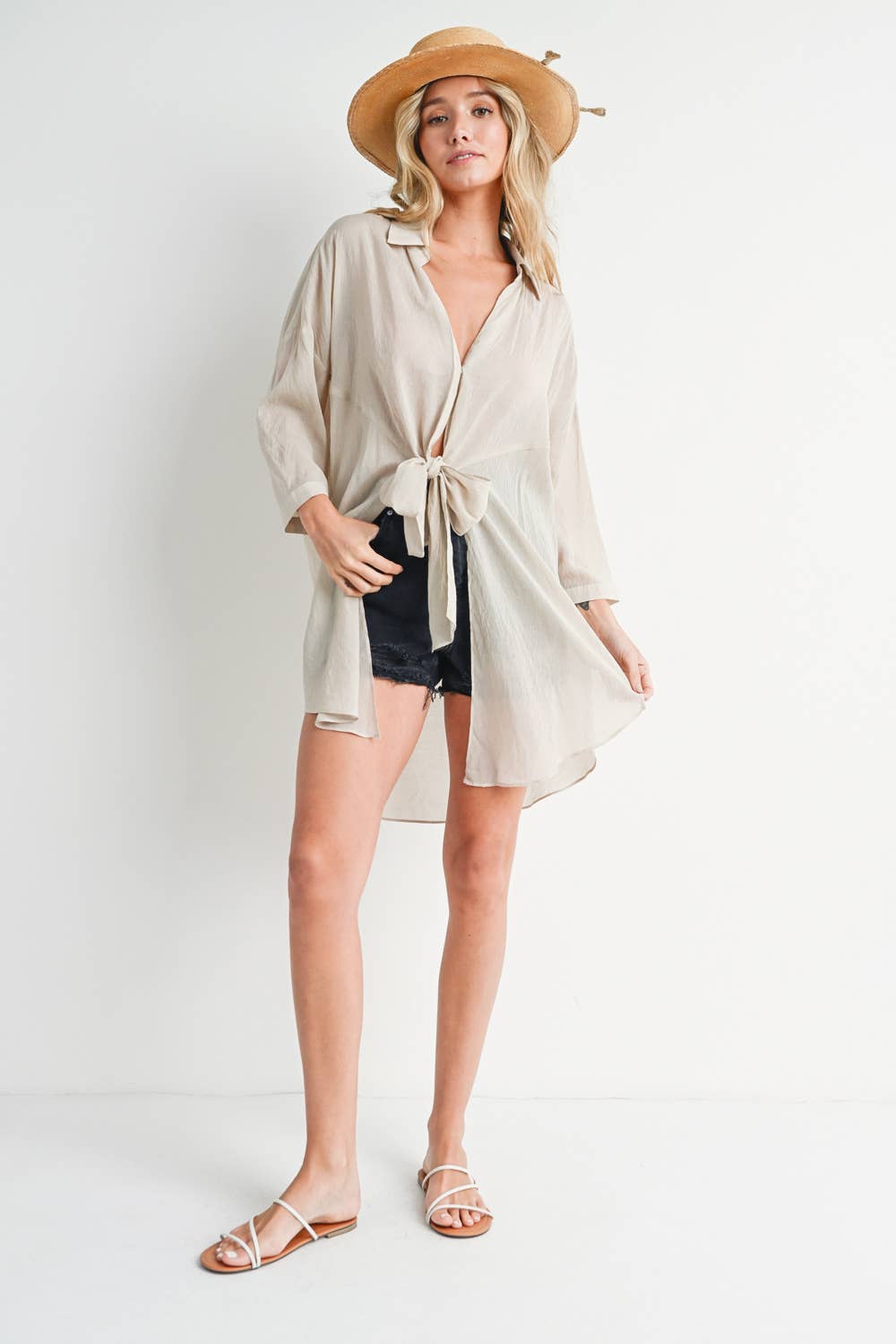 TIE-FRONT TUNIC SHIRT