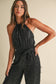 Feather Sequin Halter Jumpsuit