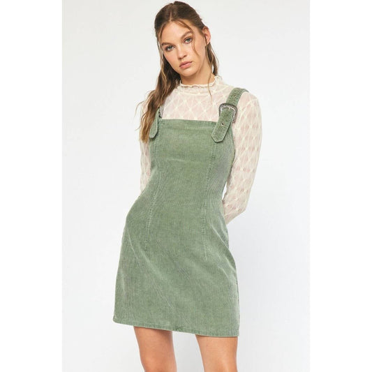 Corduroy sleeveless square-neck mini dress