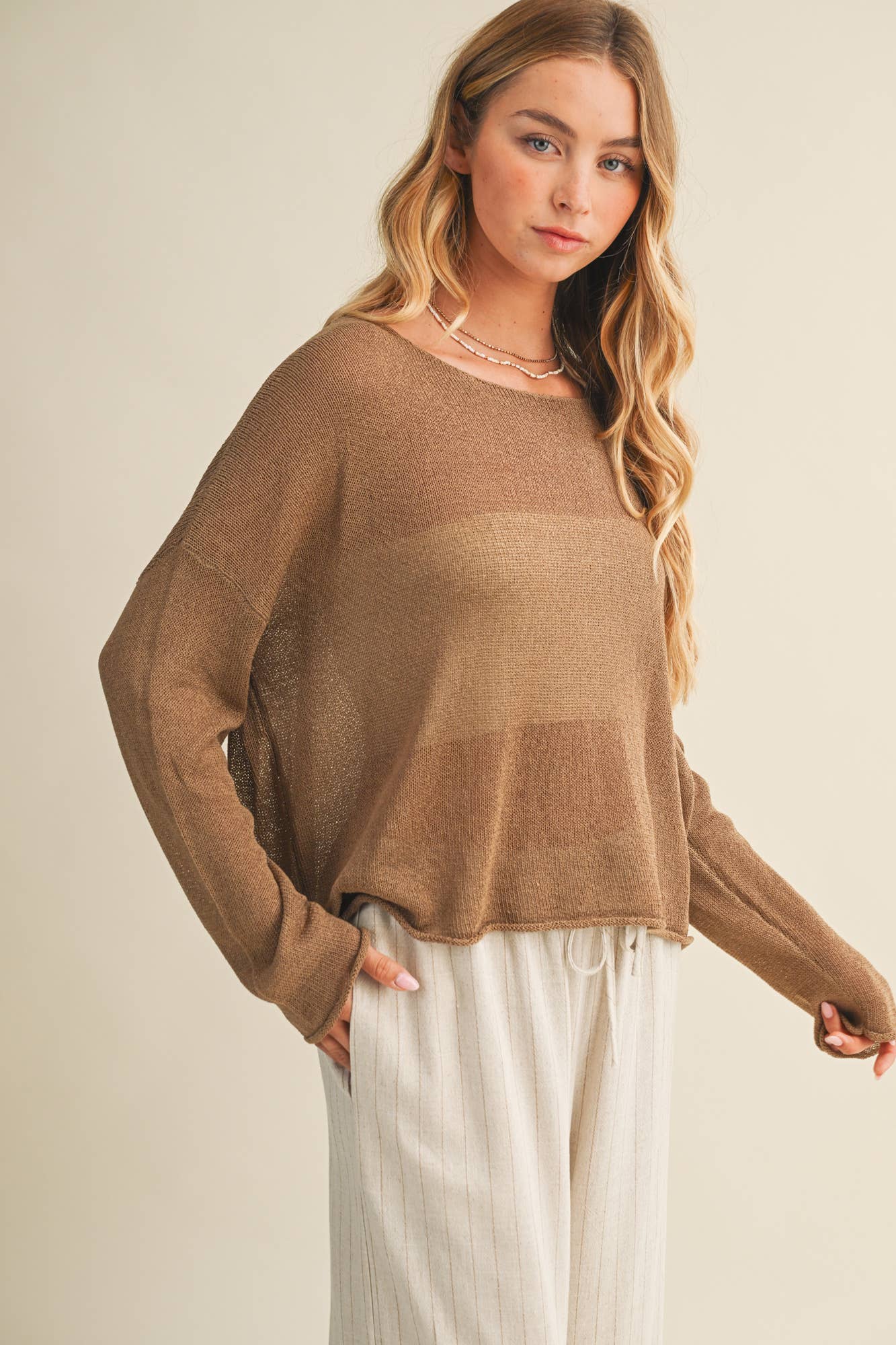 Mustard Seed - Sheer Knit Dropped Shoulder Pullover
: DUST SAGE / L