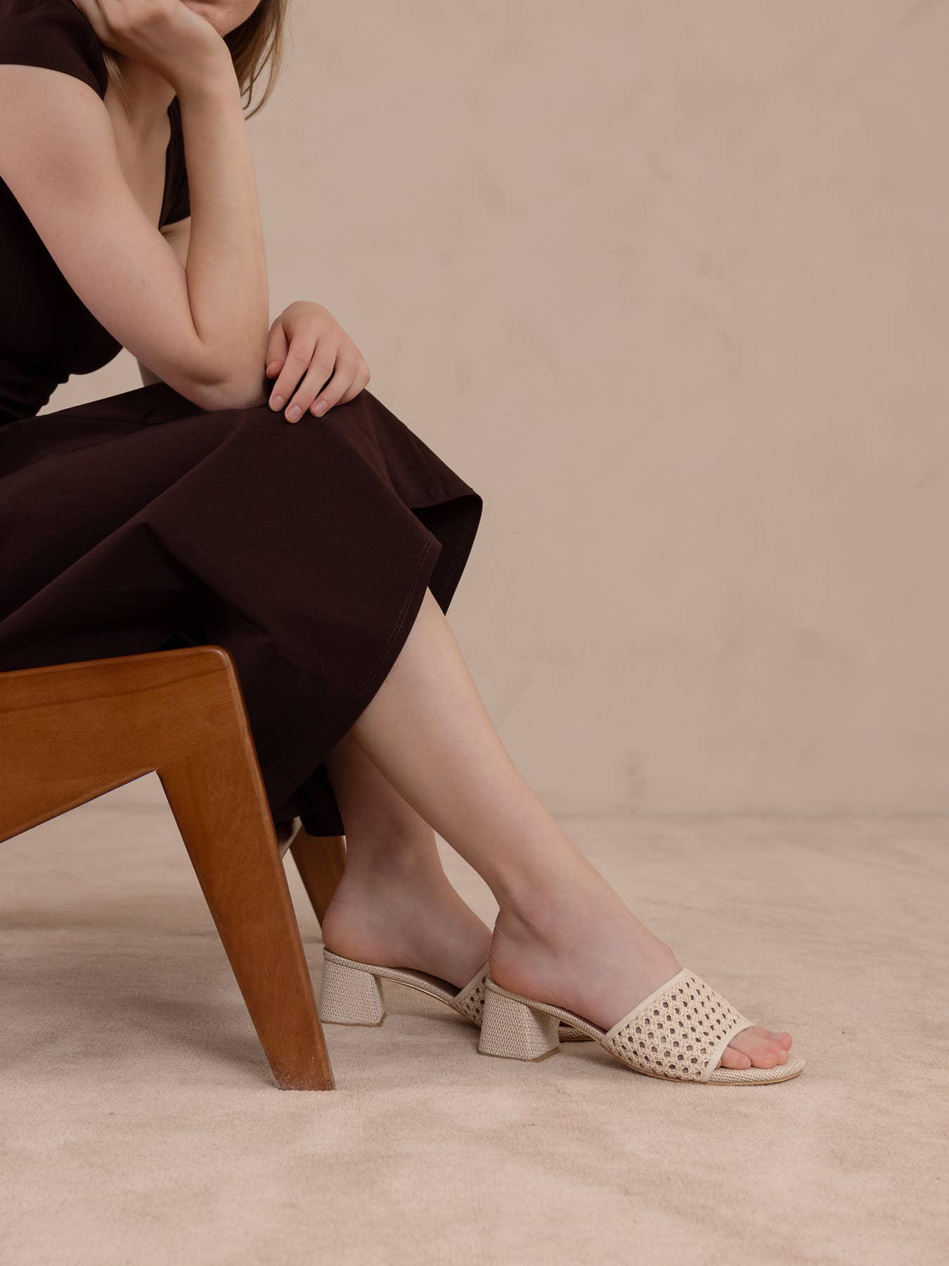 The Sharon | Ivory Textured Raffia Block Heel Slide Sandal