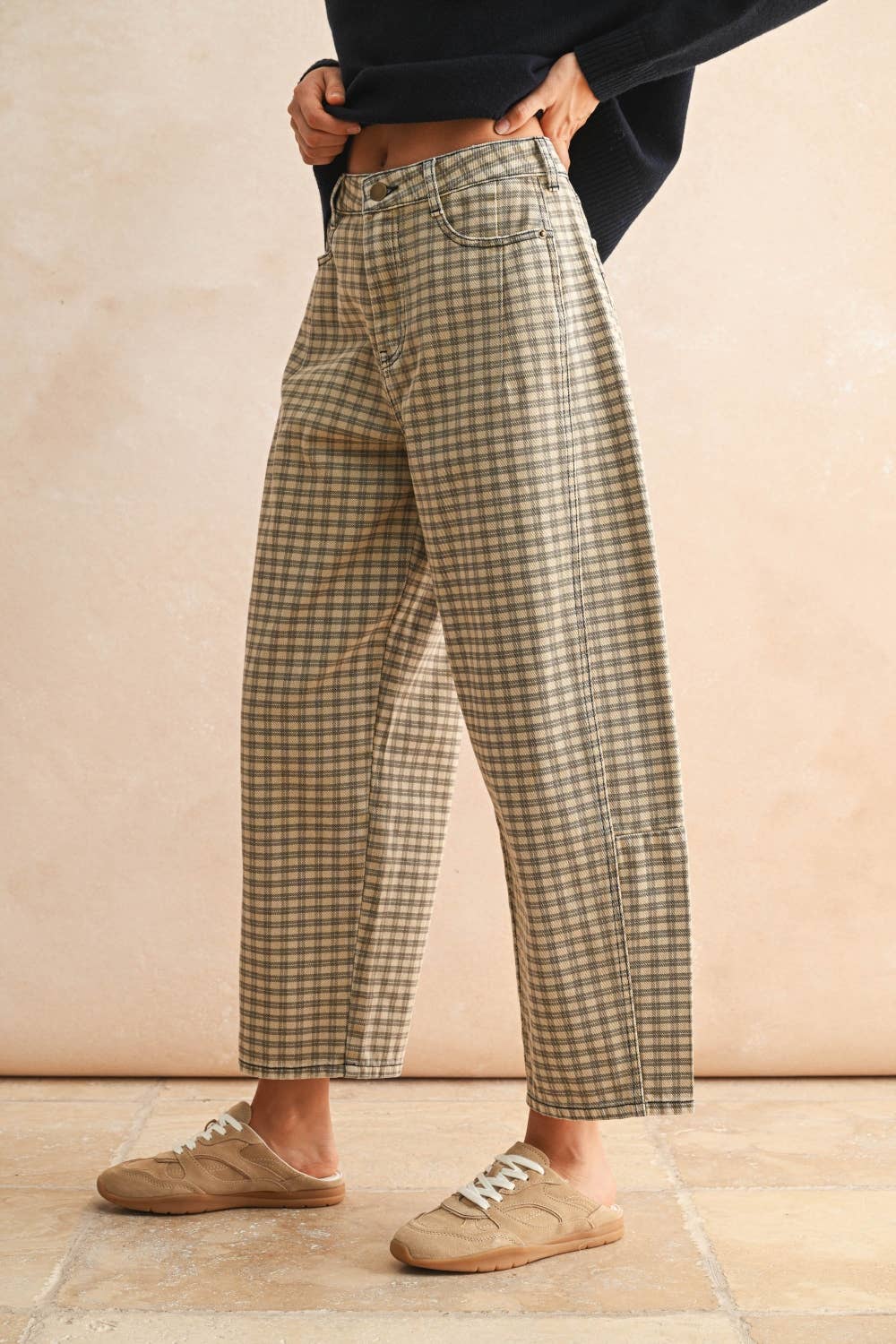 The Chestnut Check Barrel Pants