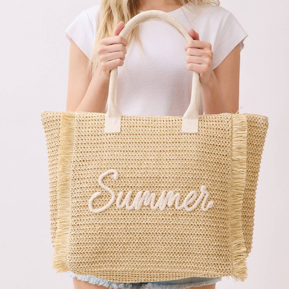 Straw Braided Summer Print Tote Bag