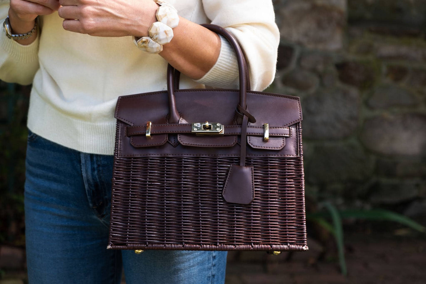 The Windsor Wicker Handbag — Chocolate