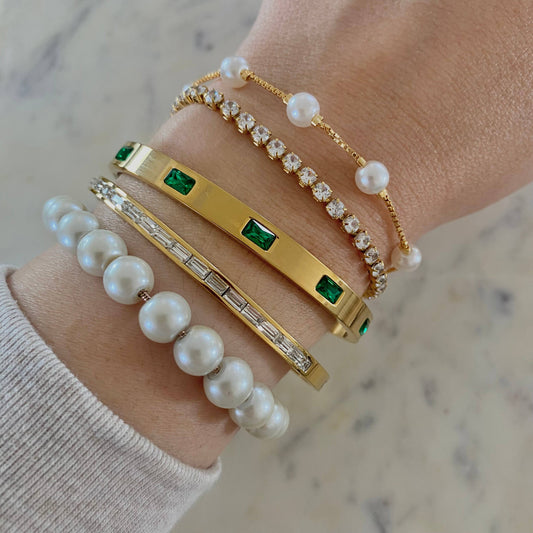 Pearls Adjustable Beaded Bracelet 18k Gold Filled boxy chain