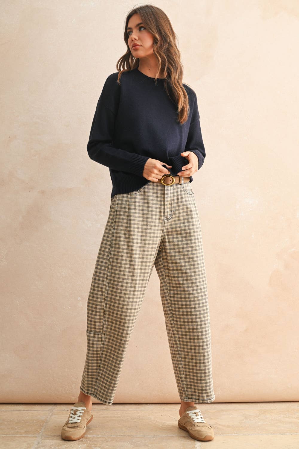The Chestnut Check Barrel Pants