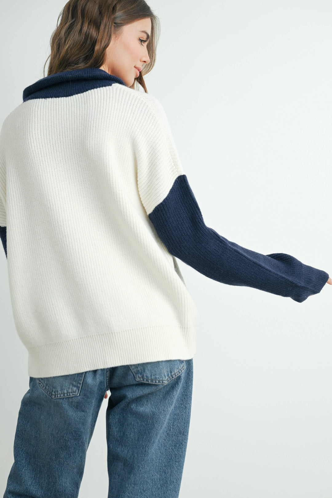 Color Block Collar Half Zipper Pullover Sweater