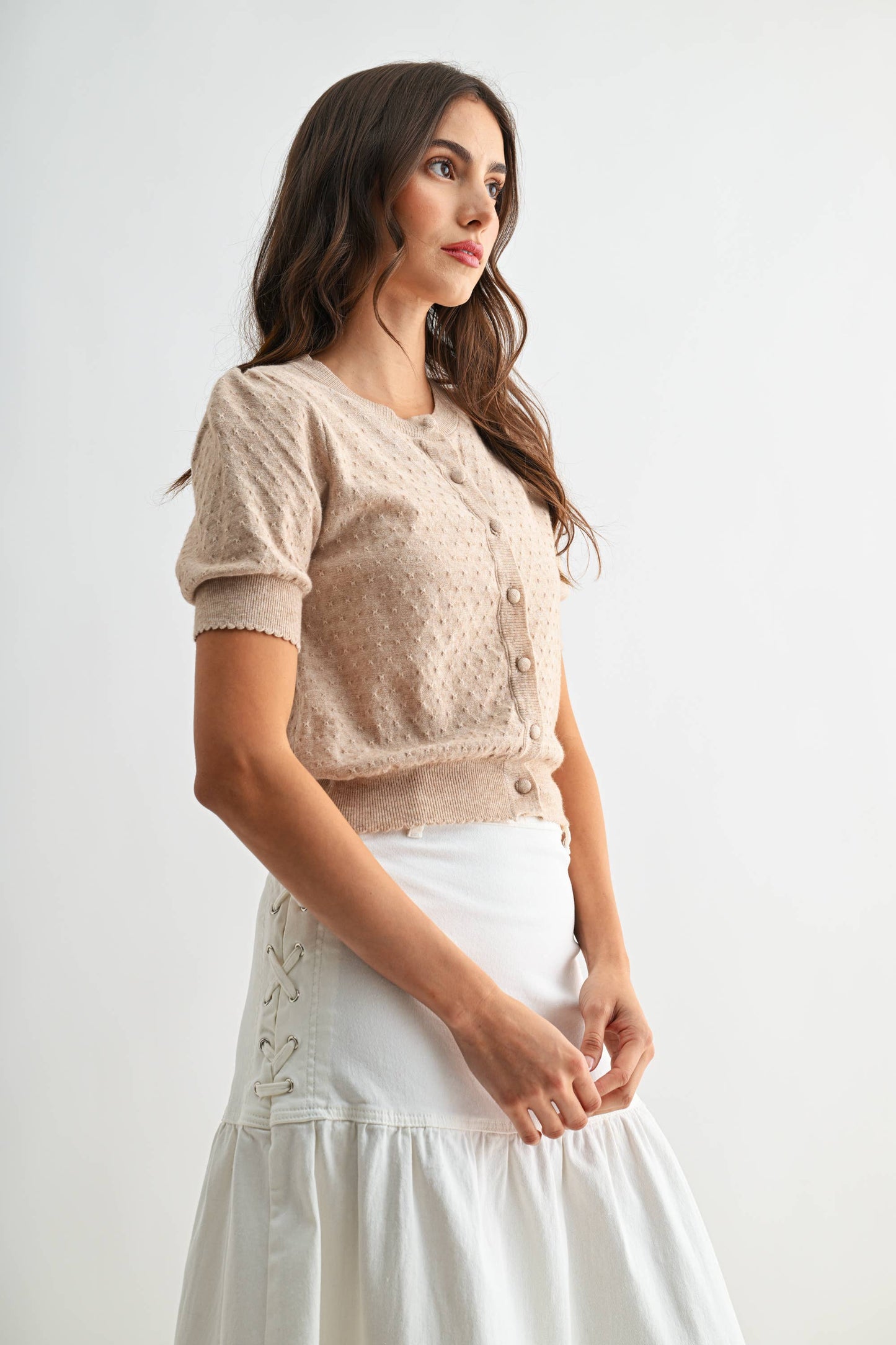 The Sandstone Button Knit Blouse