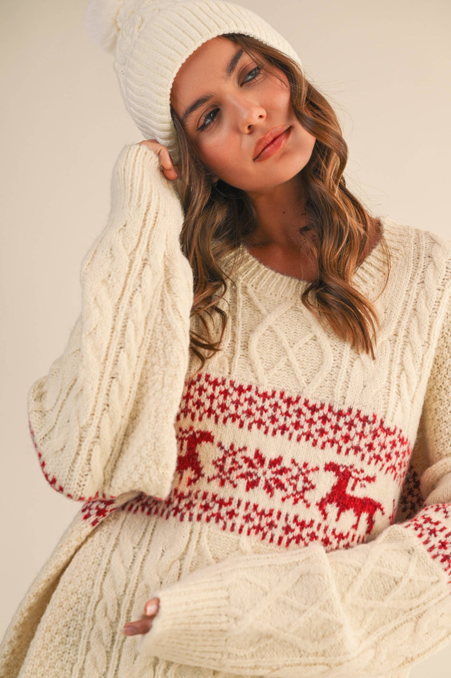 Nordic Holiday Cable Knit Sweater Top