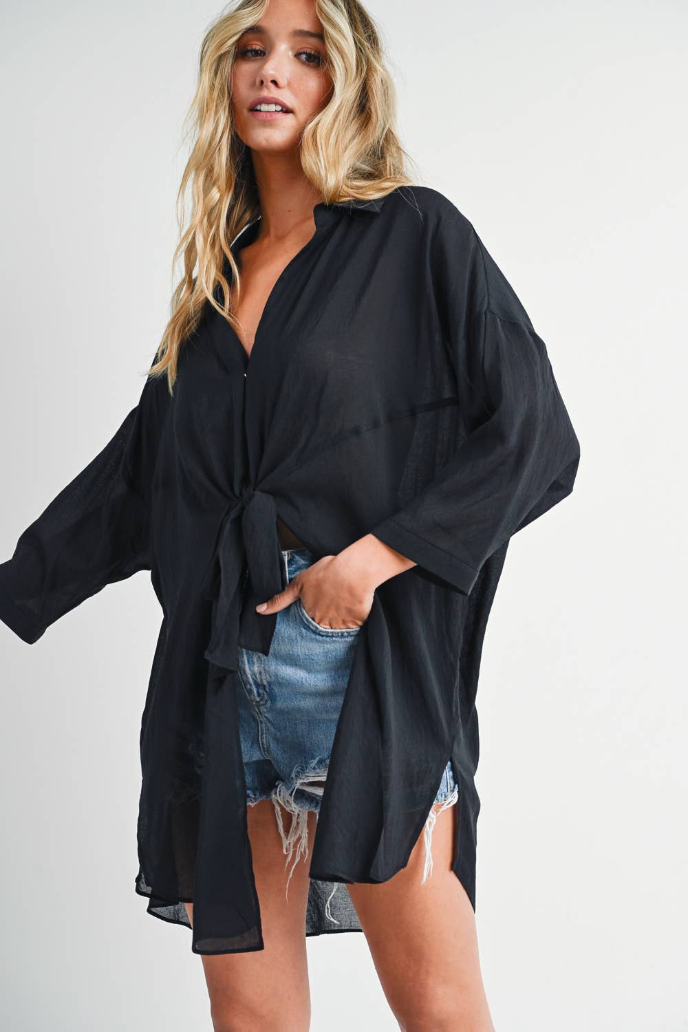 TIE-FRONT TUNIC SHIRT