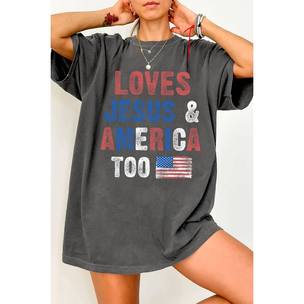 LOVE JESUS & AMERICA TOO GRAPHIC TEE